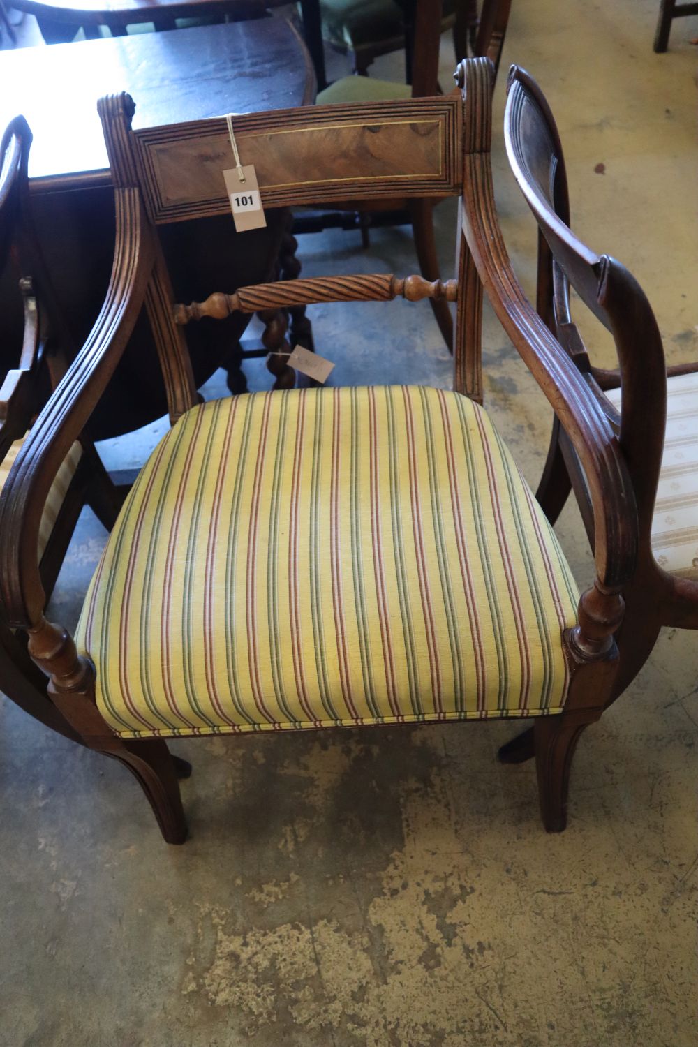 A Regency mahogany carver and a pair of dining chairs (3)